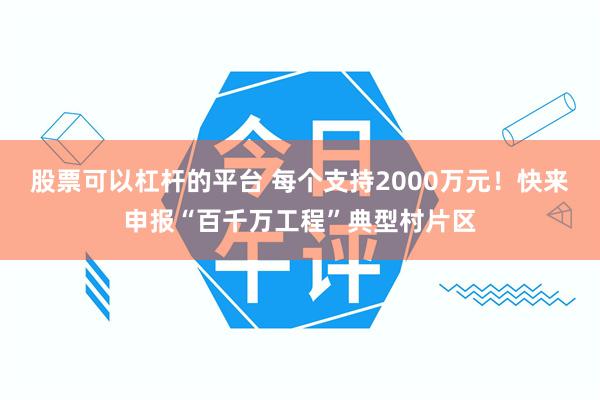 股票可以杠杆的平台 每个支持2000万元！快来申报“百千万工程”典型村片区